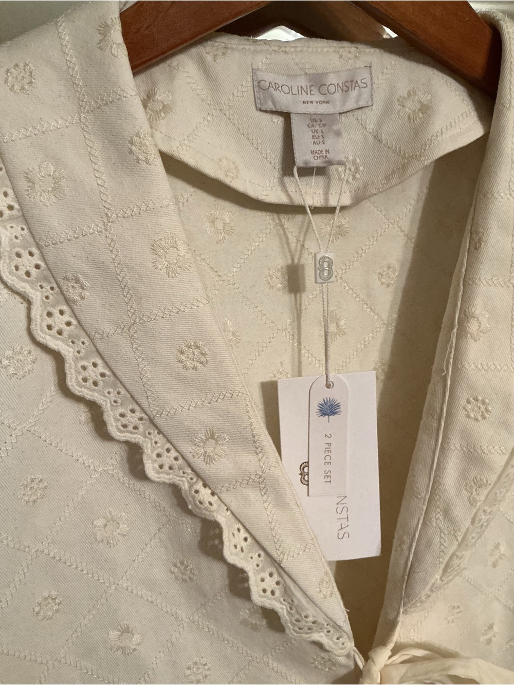 Caroline Constas Set Eyelet Denim Matching Shorts & Puff Sleeve Top NWT Small - Picture 5 of 13